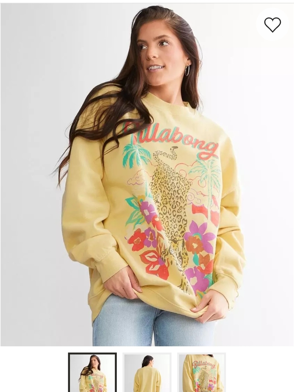 Billabong Yellow Graphic Leopard Floral Sweatshirt